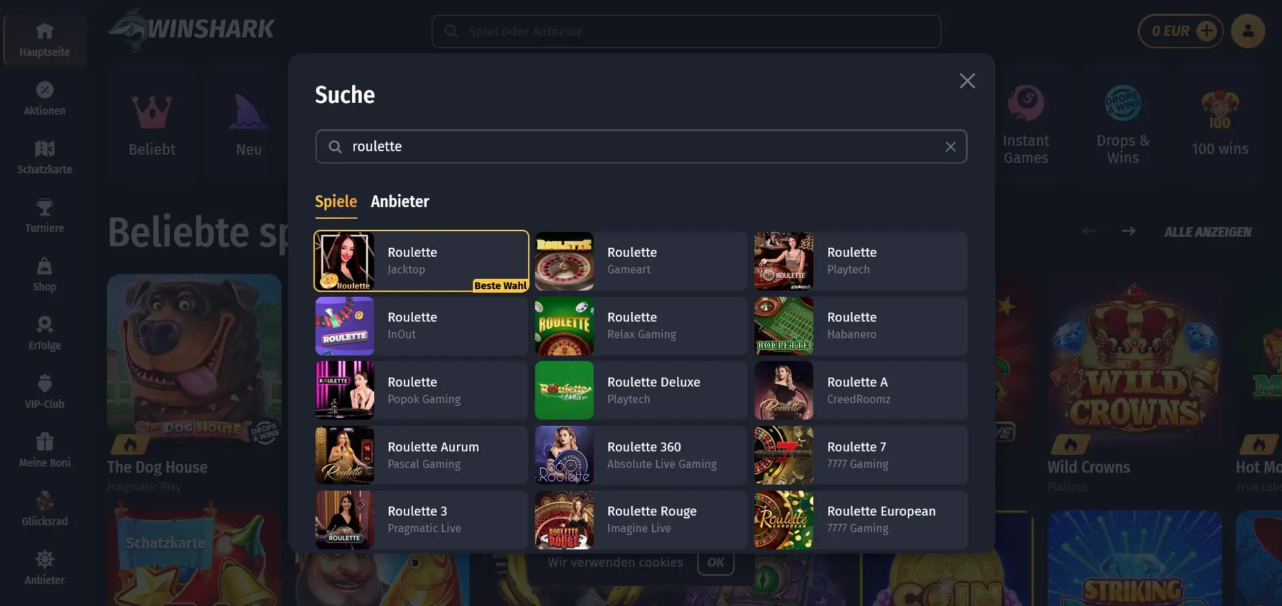 Winshark Casino Online Roulette Lobby