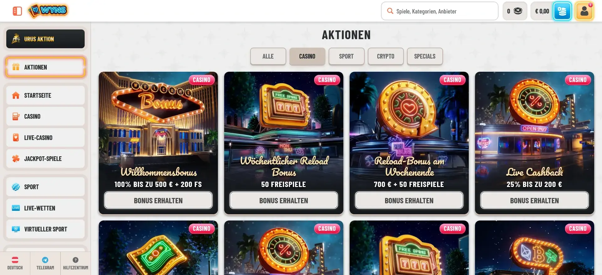 Aktionen im Wyns Casino entdecken