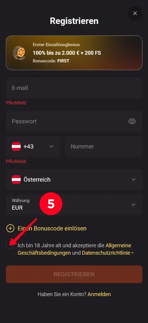 Hollywin Casino AGB bestätigen