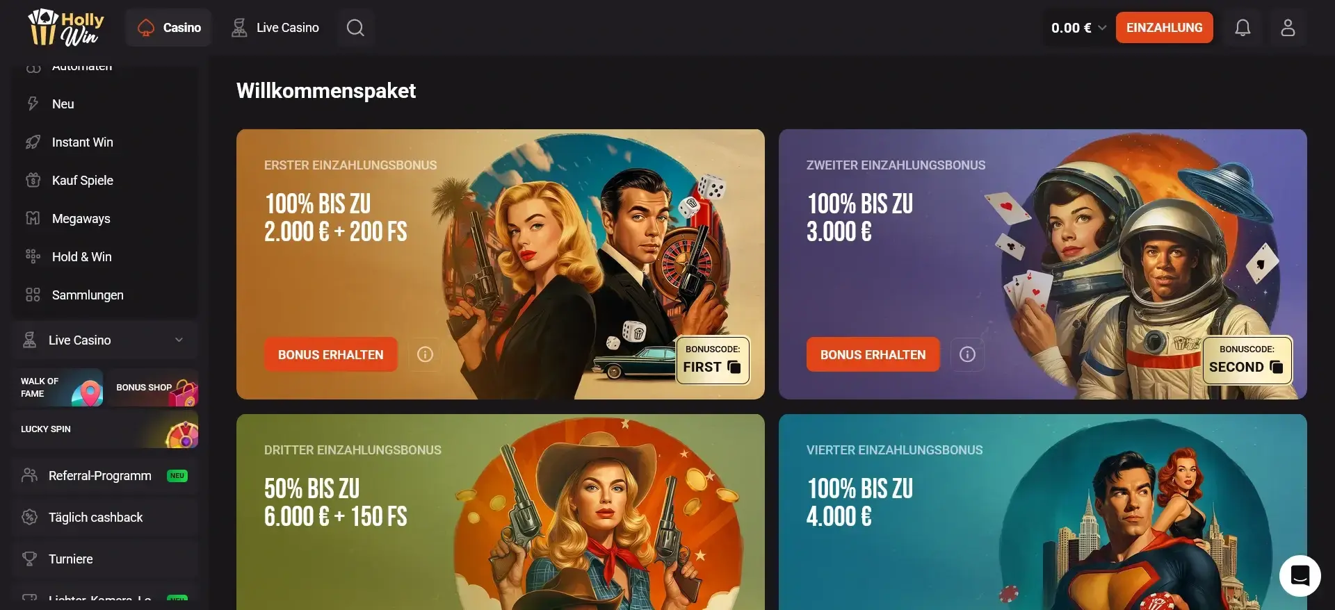 Willkommenspaket im Hollywin Casino
