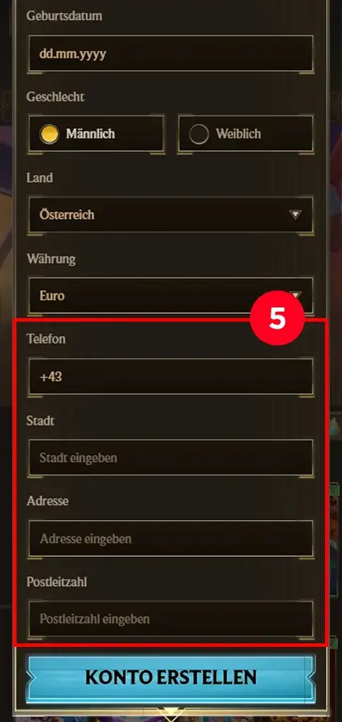 Kontaktdaten und Anschrift vervollständigen im Realz