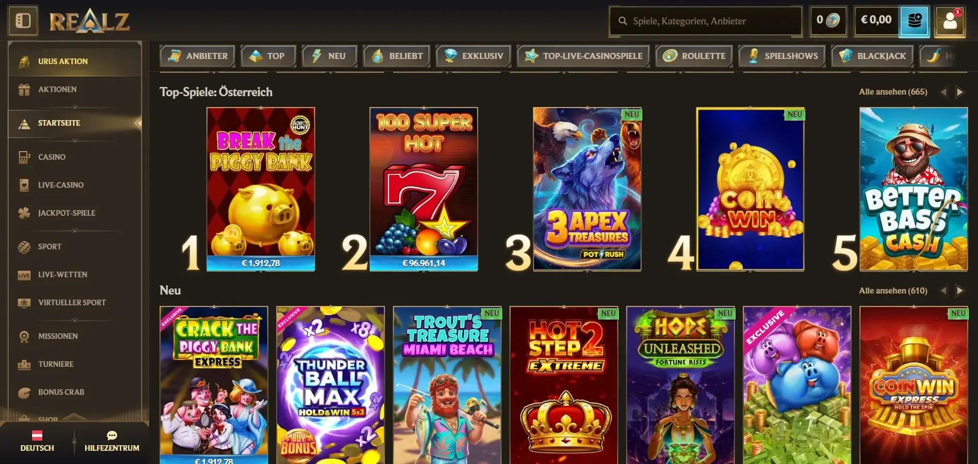 Realz Casino Startseite