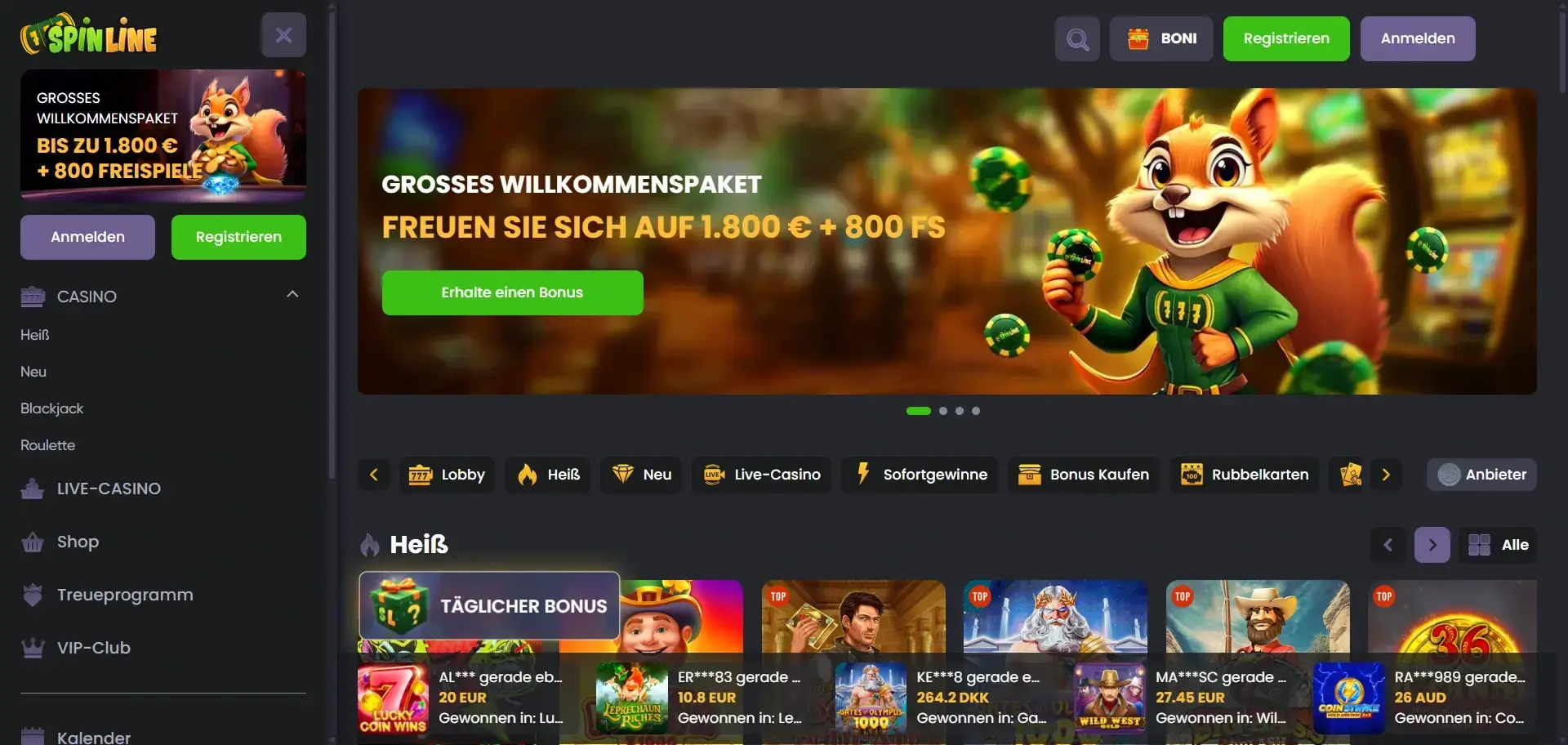 Das große Willkommenspaket im Casino ohne Anmeldung mit Freispiele-Bonus ansehen Bonusangebote im Spinline Casino ohne Anmeldung