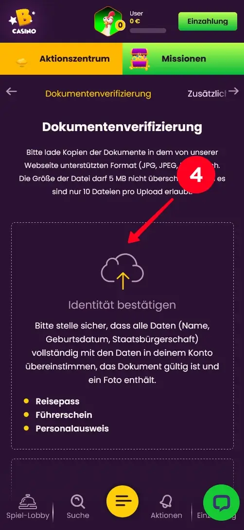Bizzo Dokumentenverifizierung nach 100 Freispielen ohne Einzahlung