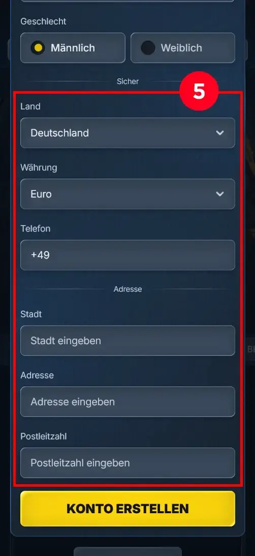 BetRepublic Casino Registrierung Adresse und Land eingeben