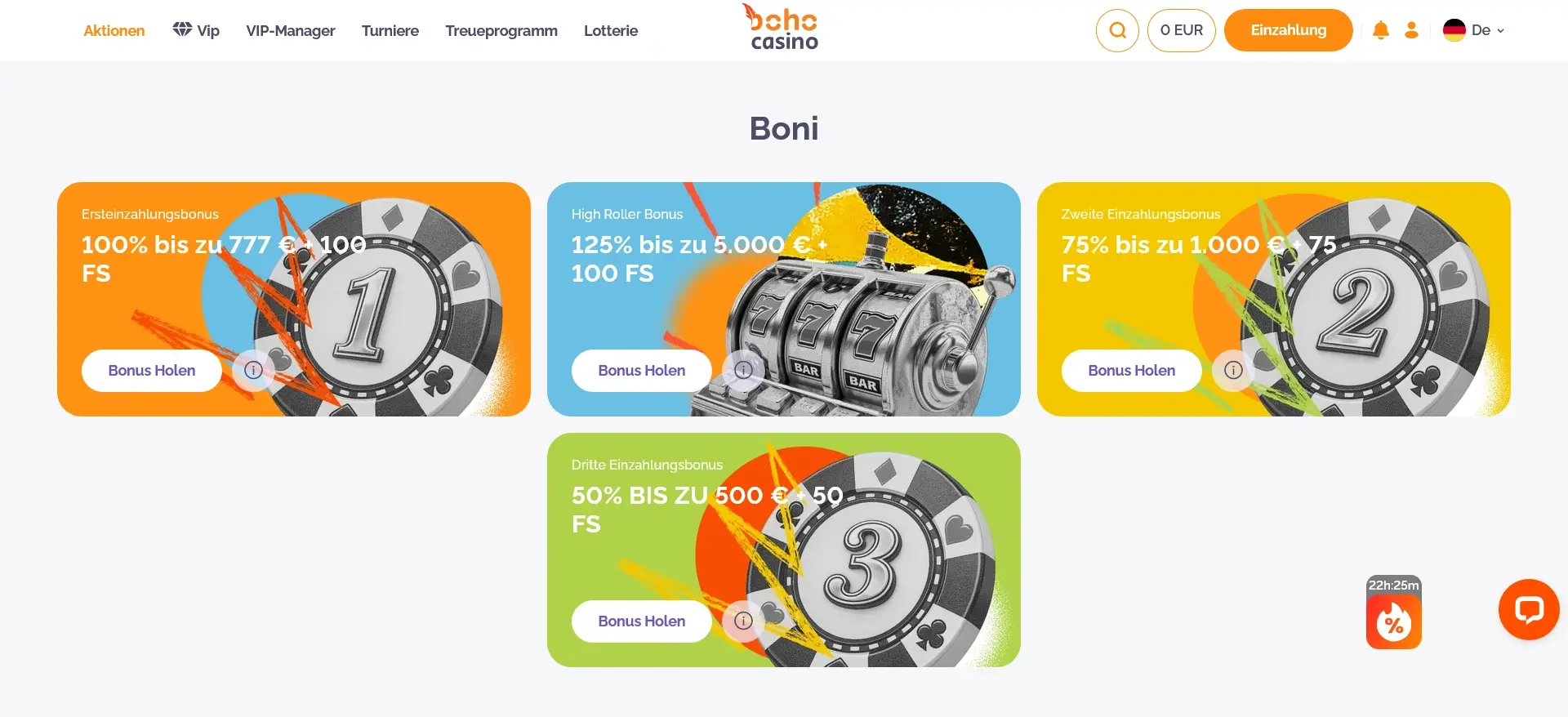 Boho Casino Aktionen mit Einzahlungsboni