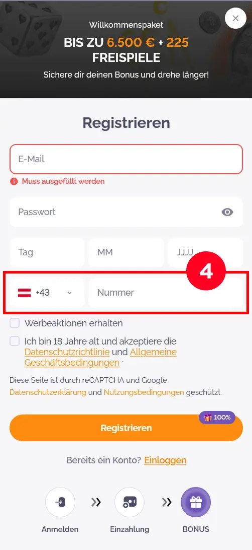 Boho Casino Registrierung mit Telefonnummer
