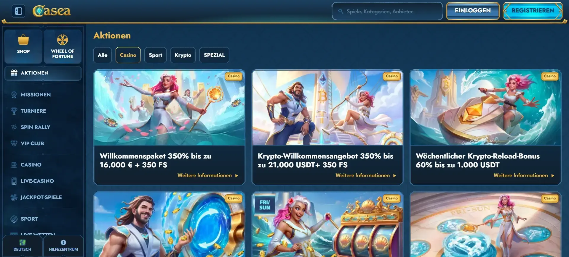 Casea Casino Aktionen mit Willkommenspaket und Krypto-Boni