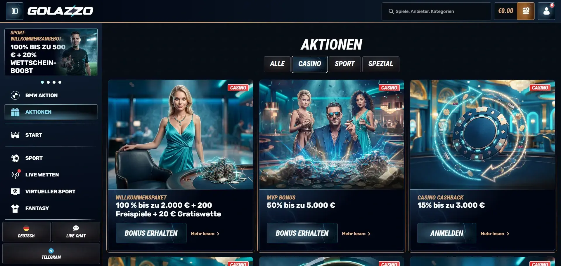 Golazzo Casino Boni mit Willkommenspaket und MVP Bonus