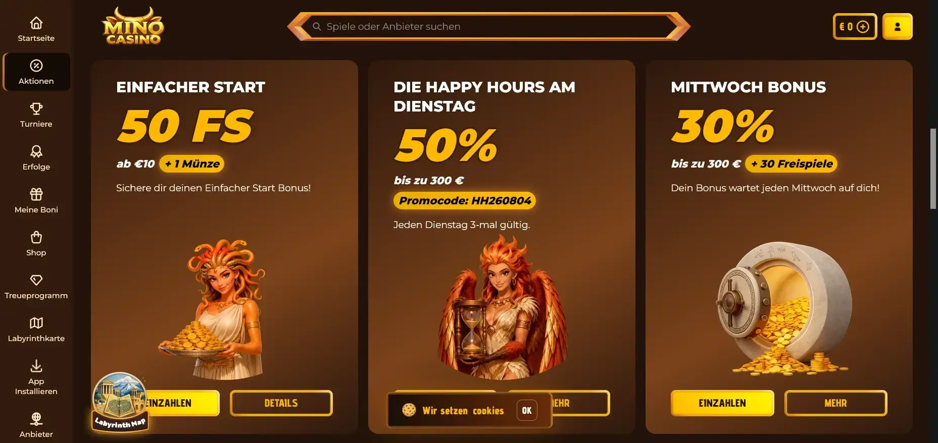 Mino Casino Aktionen mit Bonusangeboten