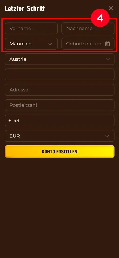 Mino Casino Anmeldung mit persönlichen Daten