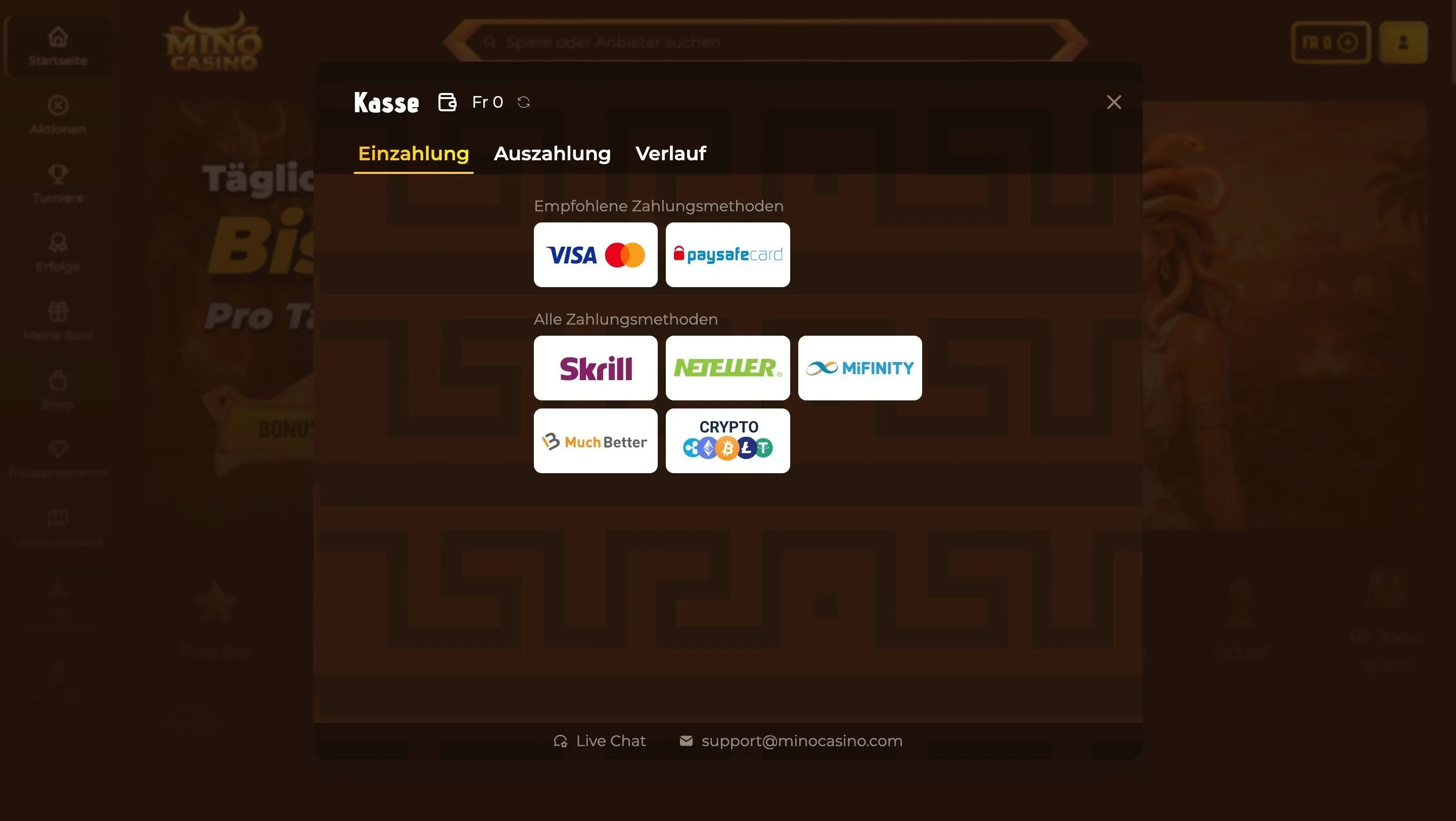 Mino Online Casino mit Drei bezahlen