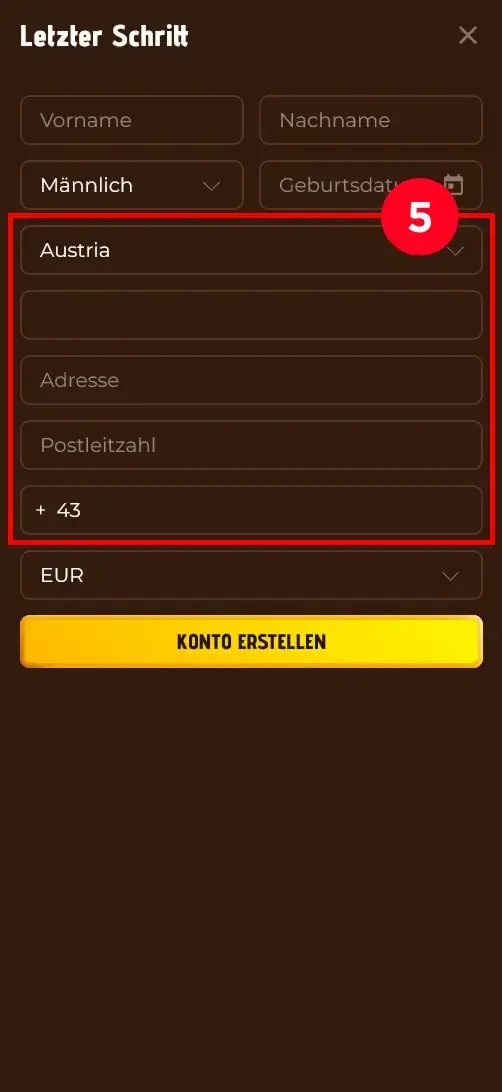 Mino Casino Registrierung mit Adressangaben