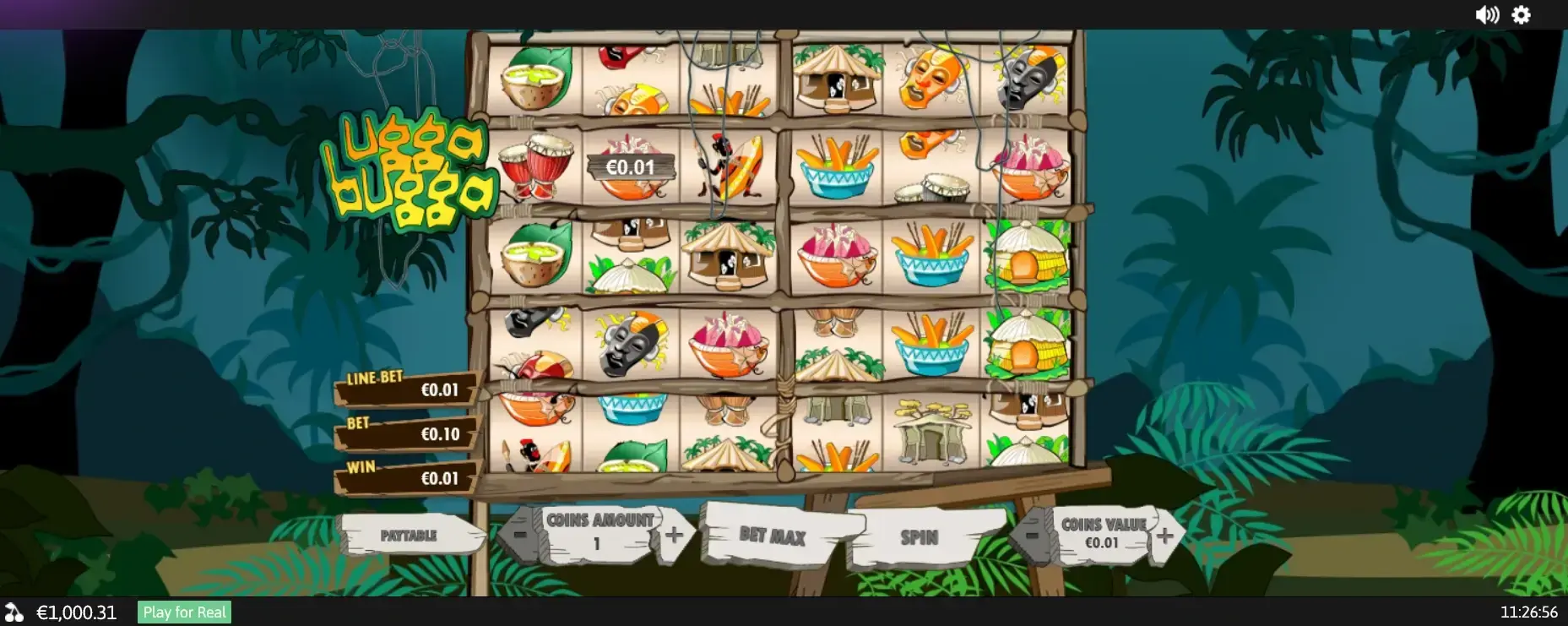 Playtech Slot Ugga Bugga mit fünf Walzen im Dschungelmotiv und niedrigem Einsatz Ugga Bugga Slot von Playtech