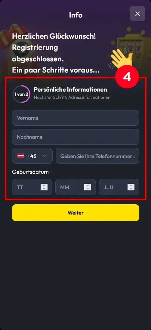 ReelsOn Kontoeröffnung persoenliche Informationen eingeben