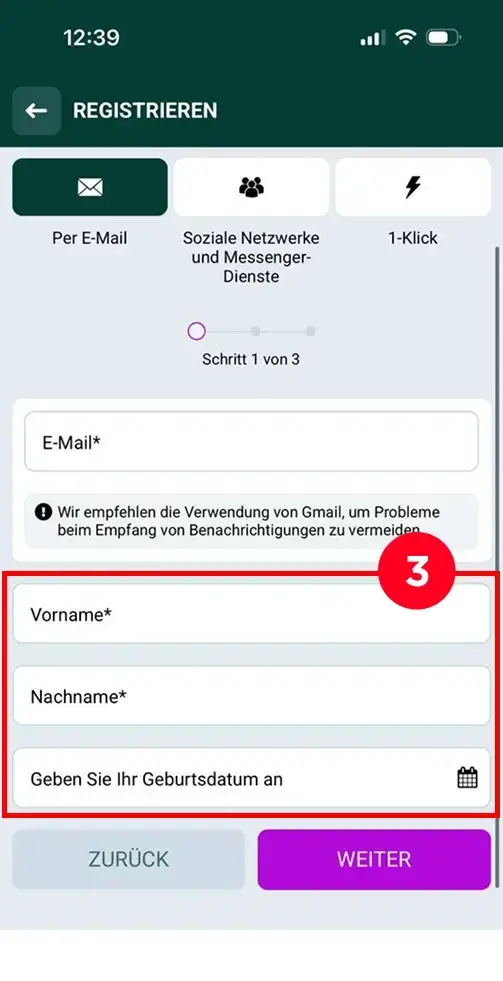 SpinBetter Casino Registrierung mit persönlichen Daten