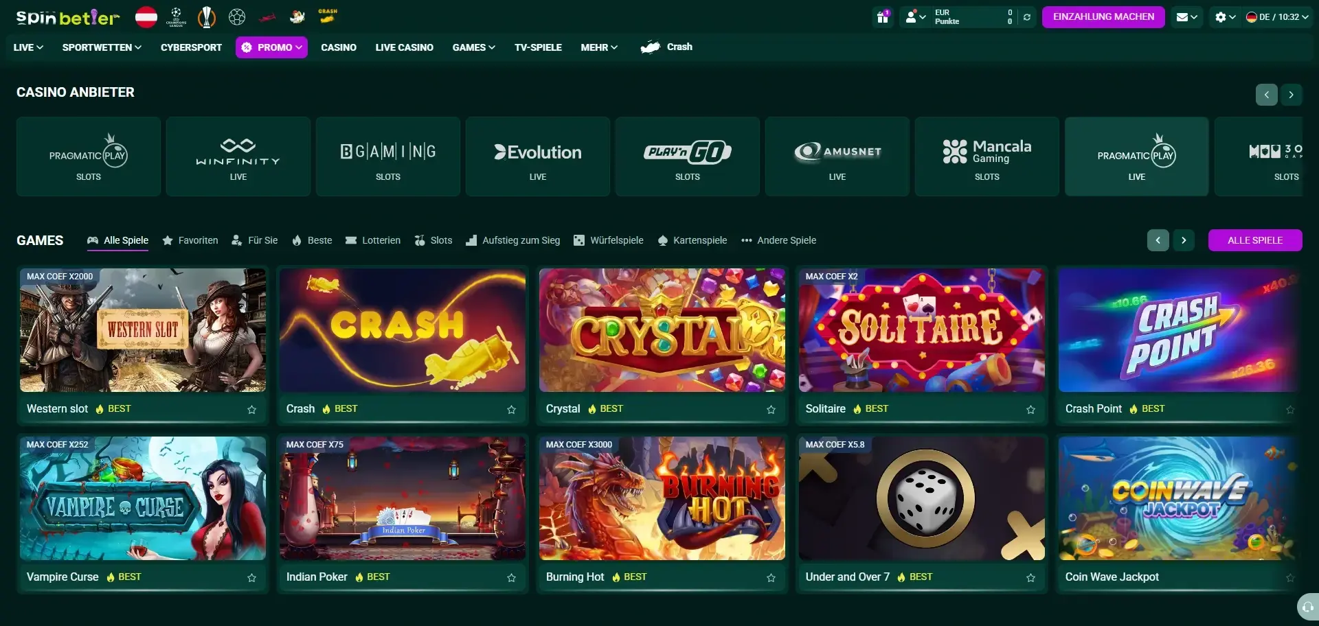 SpinBetter Casino-Anbieter und Spiele