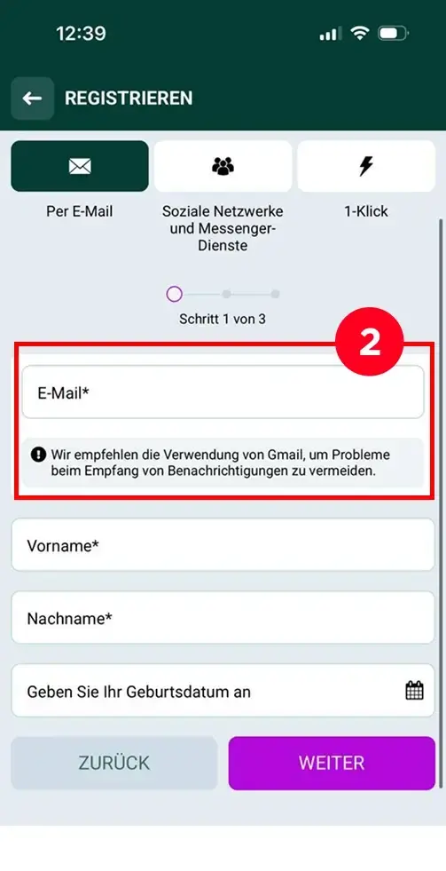 SpinBetter Casino Registrierung mit E-Mail-Eingabe