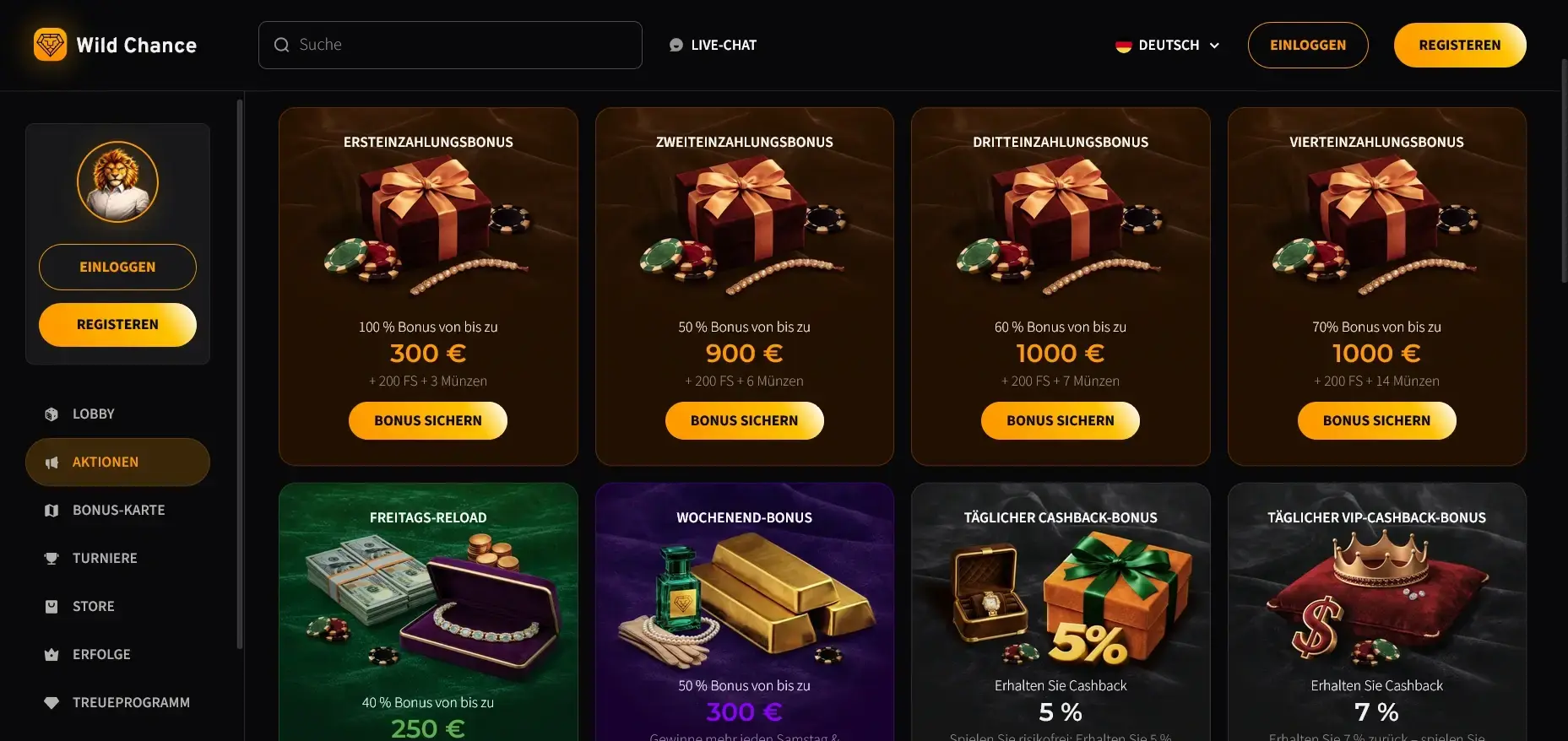 Wild Chance Casino Aktionen mit Einzahlungsboni