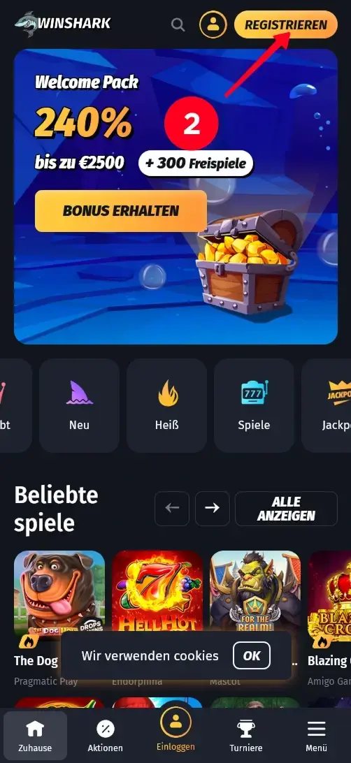 WinShark Registrierung für Sugar Rush 1000