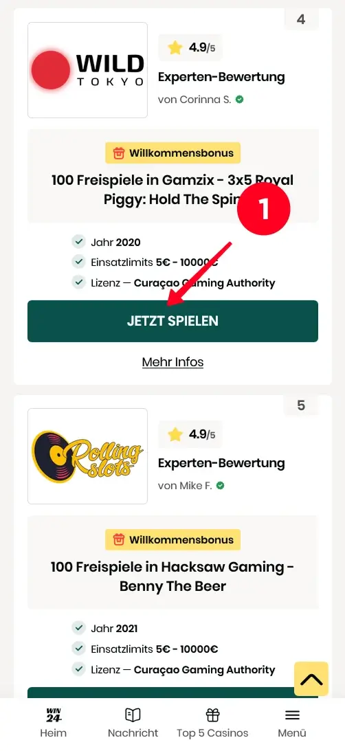 Wild Tokyo für 100 Freispiele ohne Einzahlung als Casino Bonus wählen
