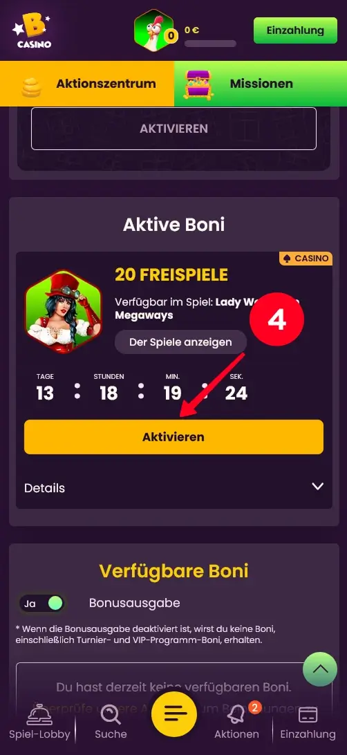 20 Freispiele ohne Einzahlung aktivieren