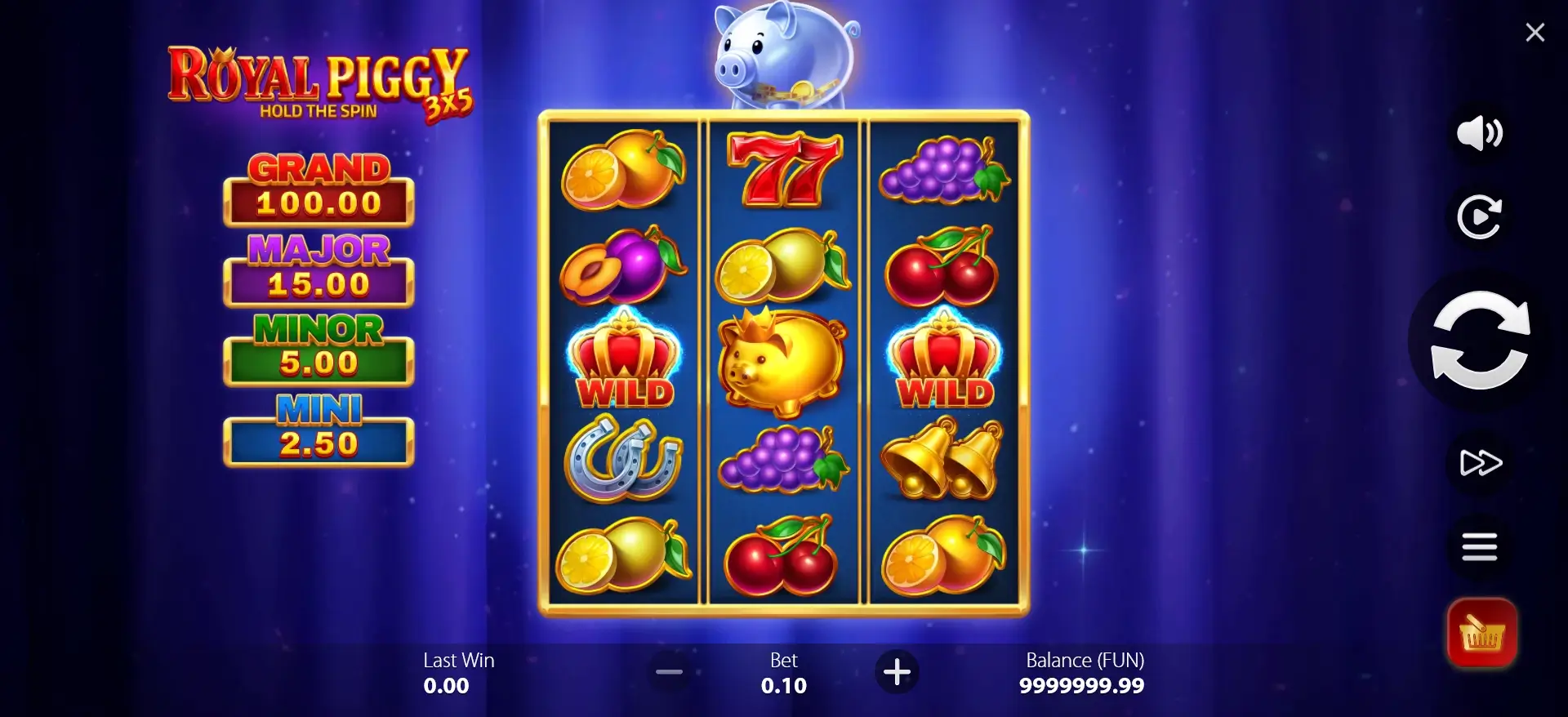 Spielraster von Royal Piggy 3x5 Hold the Spin von Gamzix spielbar mit 100 Freispielen ohne Einzahlung