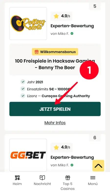 Rolling Slots aus der Top-Liste für bis zu 200 Freispiele ohne Einzahlung wählen