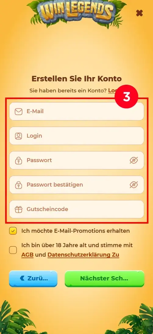 Casino Kontodaten eingeben für 10 Freispiele ohne Einzahlung
