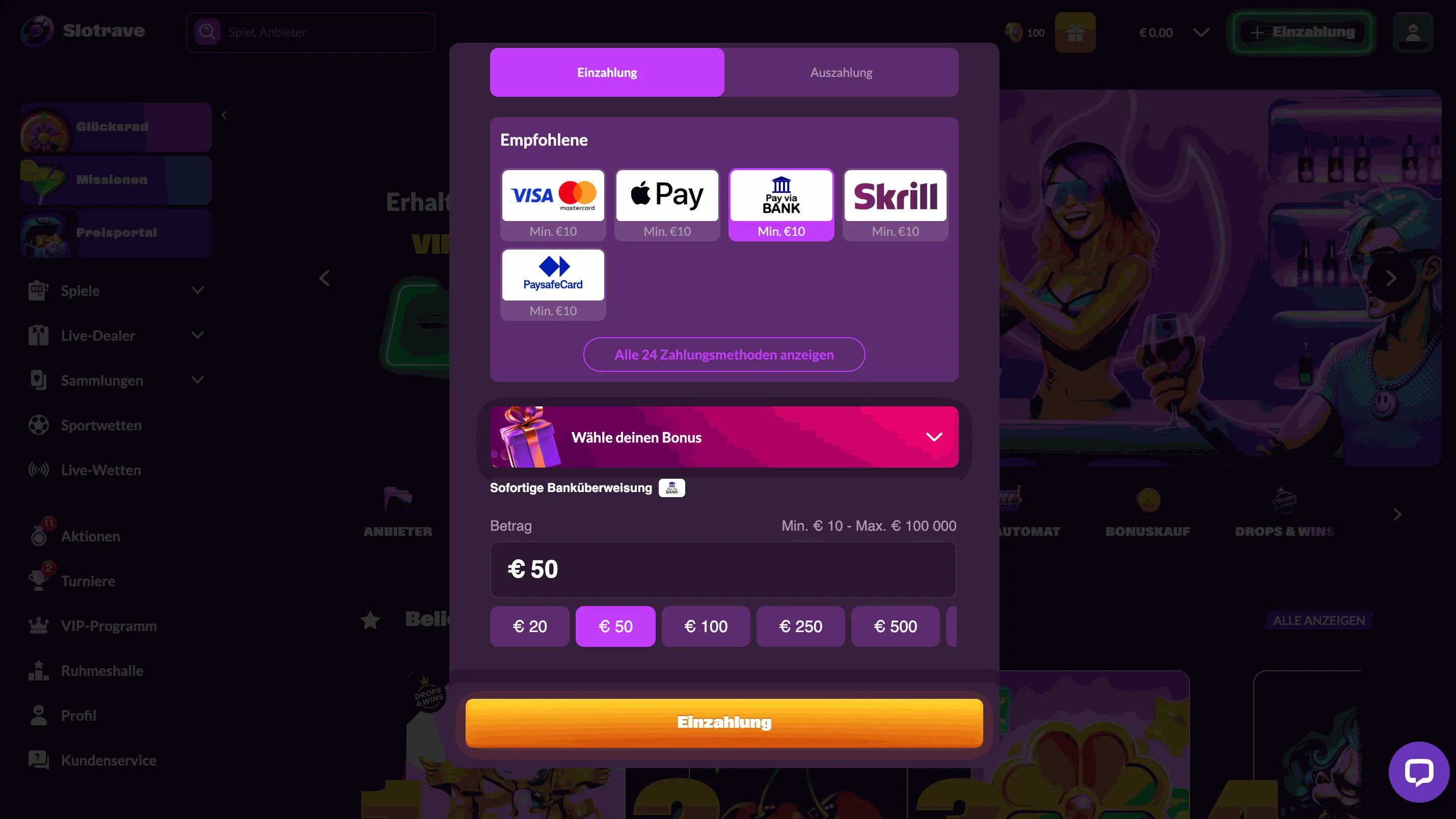 Slotrave Online Casino mit Banküberweisung