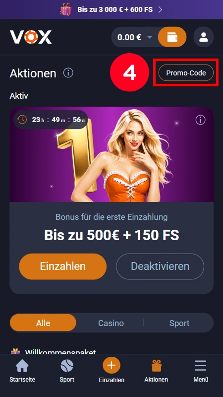Promo-Code im VOX Casino für den Bonus von 10 Euro ohne Einzahlung