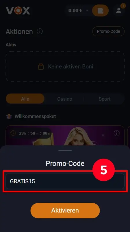 GRATIS15 als Code für den Euro-Bonus von Vox ohne Einzahlung