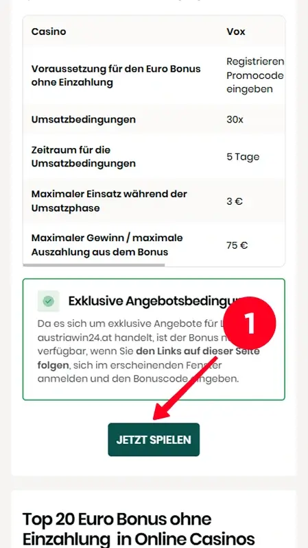 Exklusiver Link zum Vox Euro-Bonus ohne Einzahlung