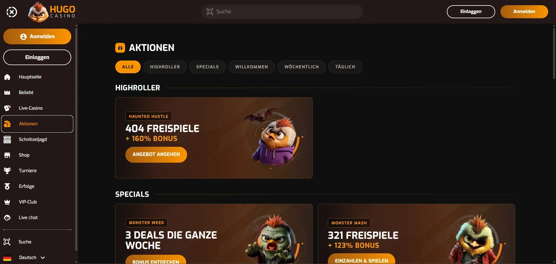 Übersicht Hugo Casino Bonusangebote