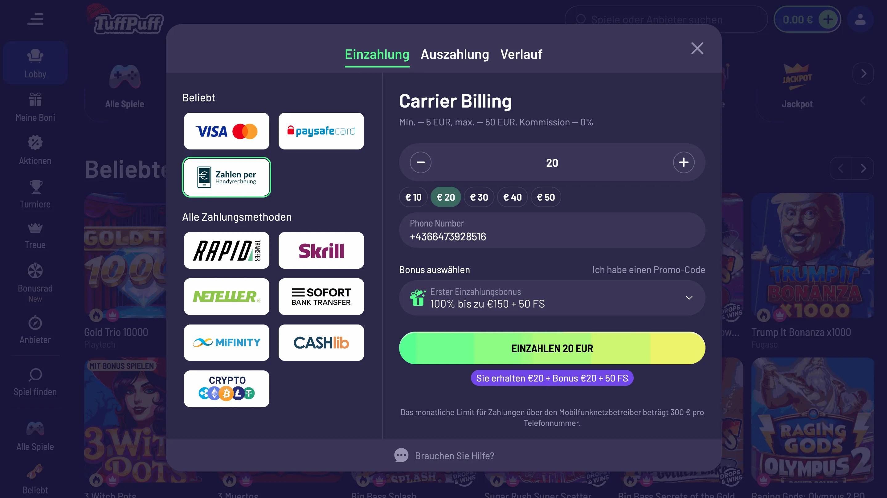 TuffPuff Online Casino mit handyrechnung bezahlen