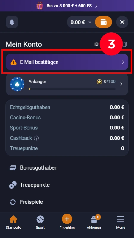 E-Mail bei VOX bestätigen für den 10-Euro-Casino-Bonus ohne Einzahlung